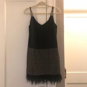 Black Chiffon Cocktail Dress with Feather Hem
